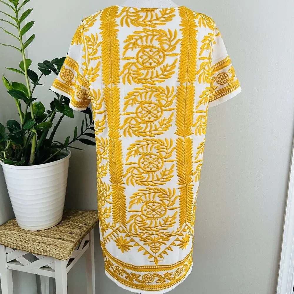 All:Row 60's Inspired Yellow & White Embroidered Retro Mini Dress Size 12 - Picture 6 of 9
